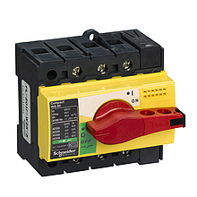 Выключатель-разъединитель 3П Compact INS80 с красной рукояткой и жёлтой передней панелью 28920