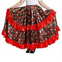 Цыганская юбка для девочки с двойной красной оборкой длина 59 (рост 110-116)