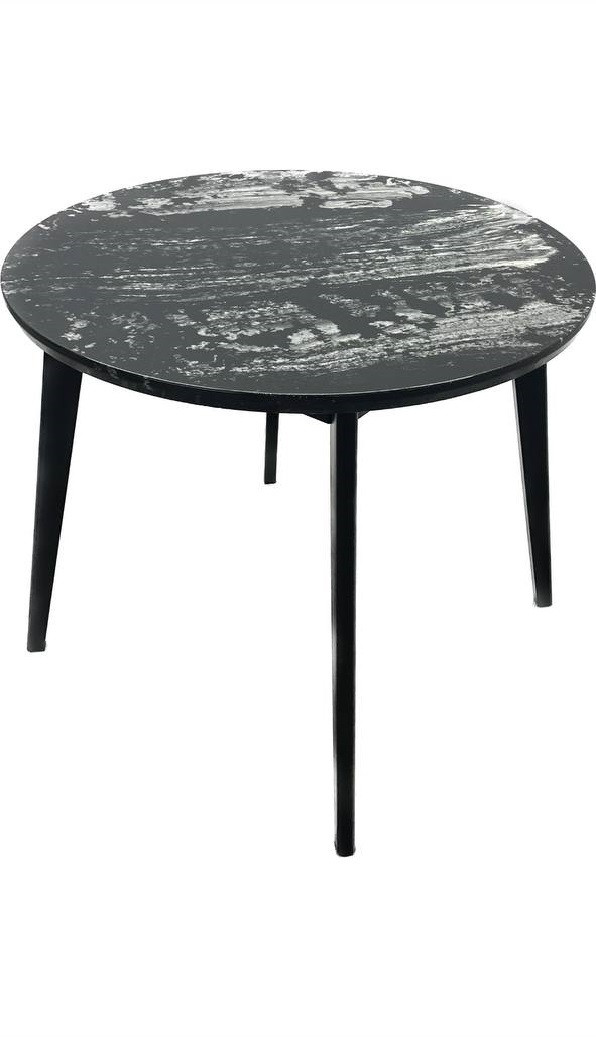 Стол круглый, 90 см, литьевой мрамор, черный, деревянные ножки - фото 1 - id-p105638645