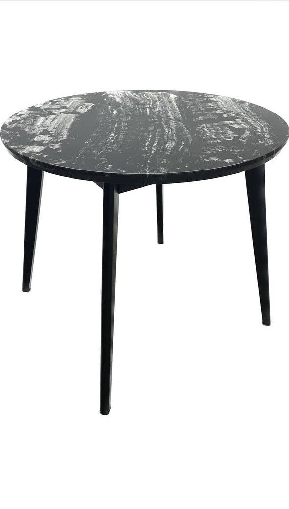 Стол круглый, 90 см, литьевой мрамор, черный, деревянные ножки - фото 2 - id-p105638645