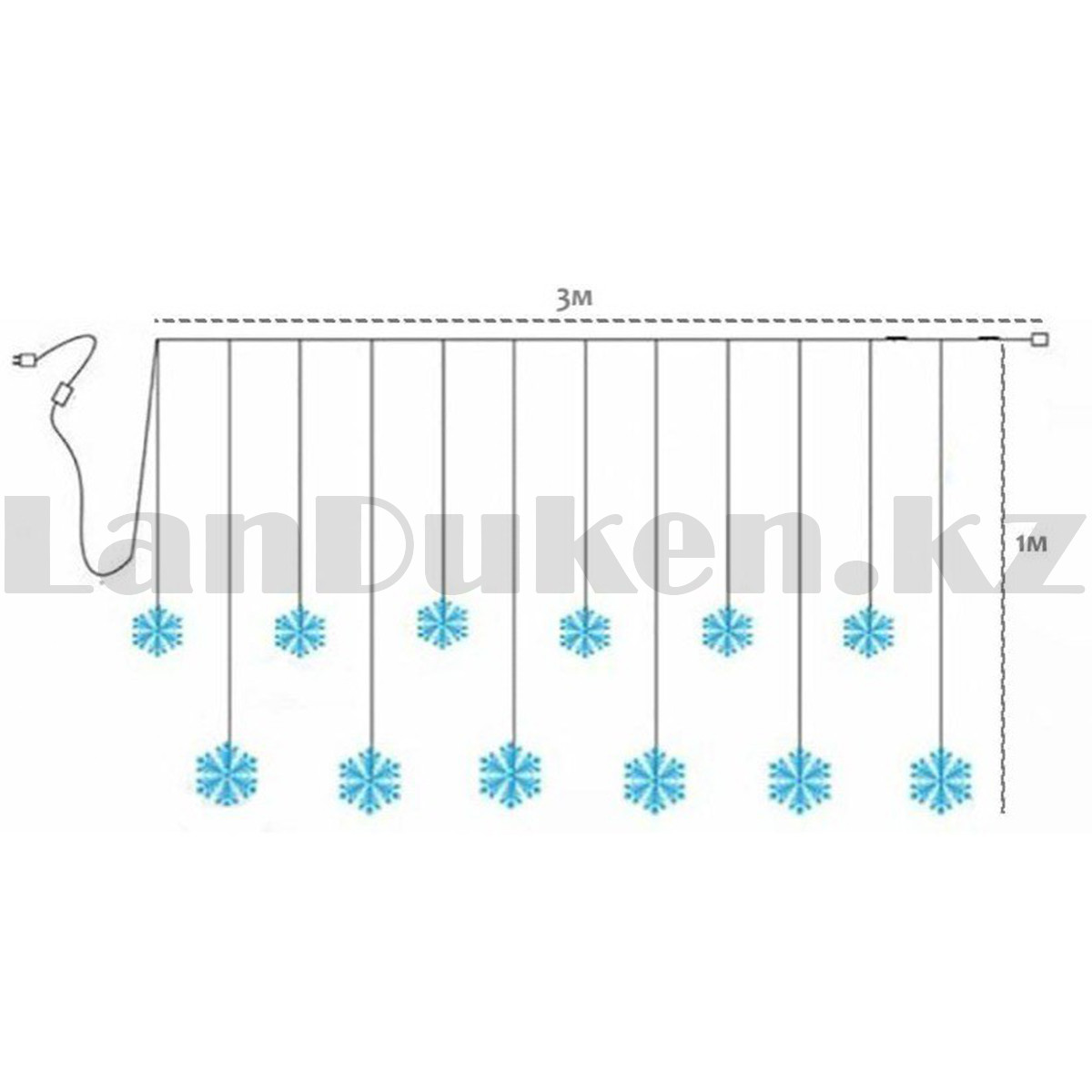 Жаңа жылдық жарықдиодты гирляндты перде снежинкалары 3м-ден 1м-ге дейін жылы ақ жарық (Y-56) - фото 5 - id-p105638890