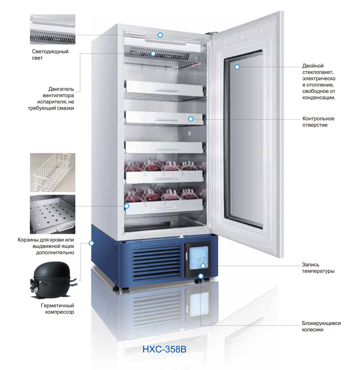 Холодильники для хранения крови HAIER HXC-158 (:+2...+6 °C) - фото 2 - id-p105663414