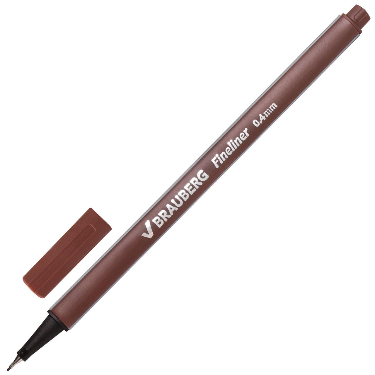 Ручка капиллярная (линер) BRAUBERG "Aero", КОРИЧНЕВАЯ, трехгранная, металлический наконечник, линия письма 0,4 - фото 1 - id-p105646664