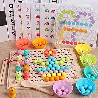 Многофункциональный развивающий набор Цветные шарики (мозаика+сортер + магнитная рыбалка + игра-мемо)
