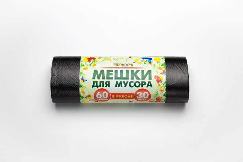 Мусорный мешок в рулоне 60 л. 30 шт. "ПРЕМИУМ" (ЧЕРНЫЙ, ПНД, БЕЗ ЗАВЯЗОК, 8мкм), фото 1