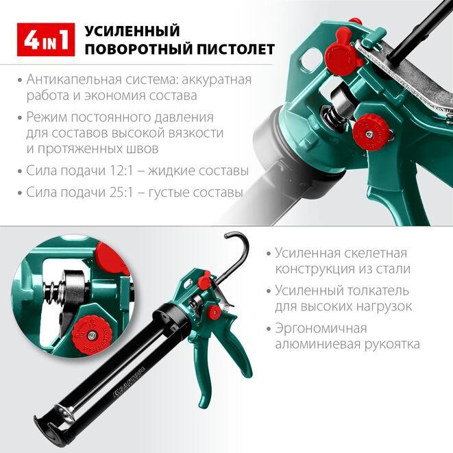 Пистолет для герметика KRAFTOOL, 4-in-1, 310 мл, cкелетный поворотный, серия "Professional" (06675) - фото 5 - id-p105677111