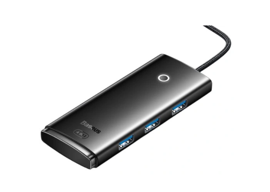 Хаб USB 3.0 Baseus Lite Series WKQX030301 Type-C вход, 4 USB-A порта Длина кабеля: 25см, Черный
