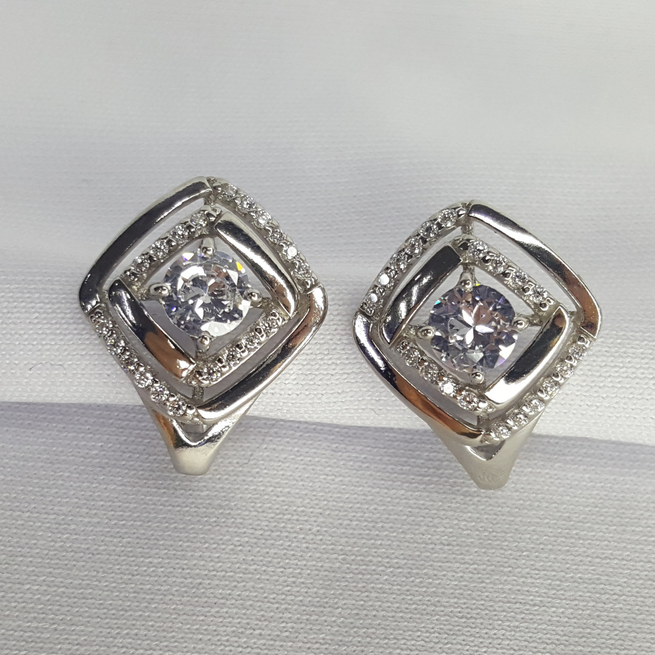 Серьги из серебра с фианитами Diamant 94-120-00740-1 серебро с родием, фото 1