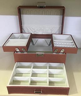 Кейс шкатулка органайзер для драгоценностей и украшений 3 яруса с выдвижными частями 22х15х14см