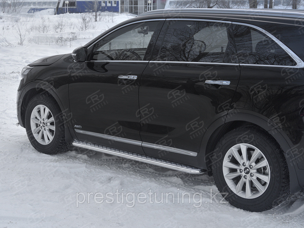 Пороги труба d42 с листом (лист алюм,проф.сталь)(вариант2) Kia Sorento 2017-20