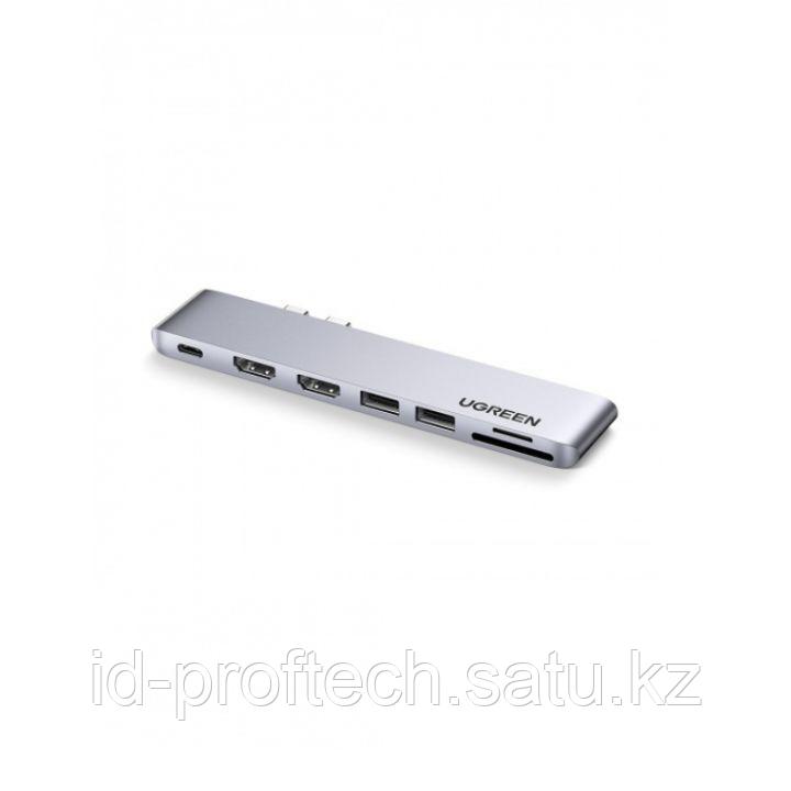 Конвертер Ugreen CM356 Dual USB-C To 2*USB 3.0 A+USB-C Female+ 2*HDMI+TF-SD Converter Gray, 80548
