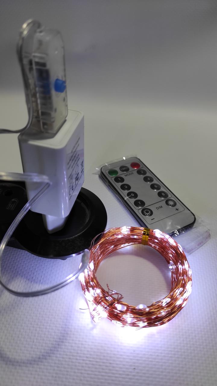 Светодиодная нить USB, 20 м, с пультом, белый свет - фото 1 - id-p99282280