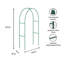 Арка садовая, стальные трубы d = 15 мм, 250 × 150 × 60 см, цвет зелёный