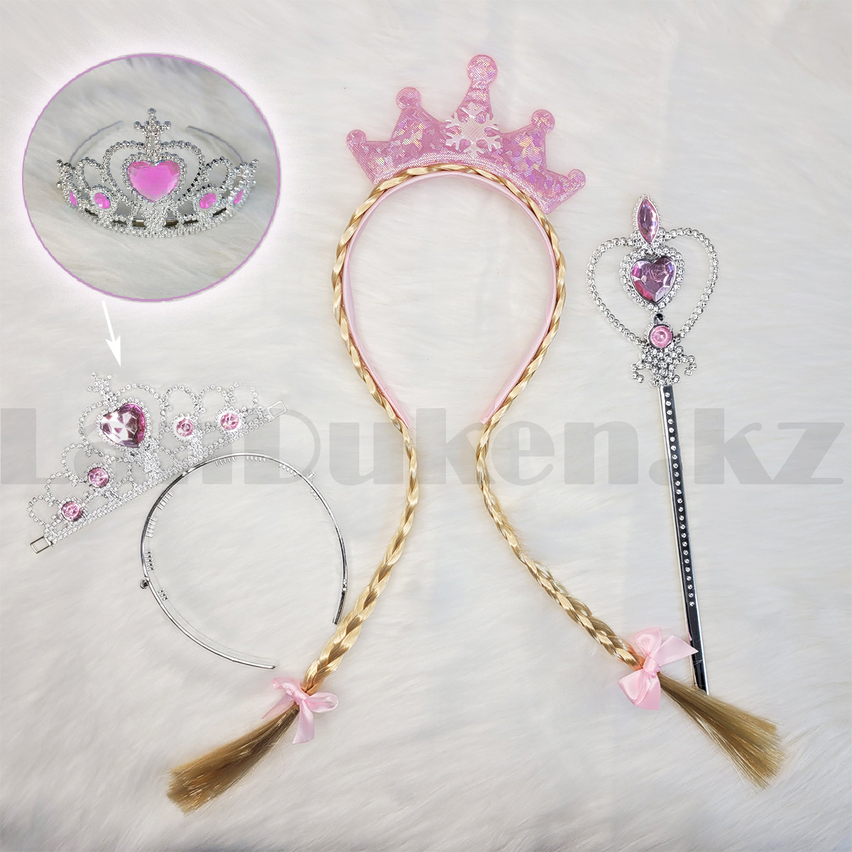 Набор принцессы с диадемой, волшебным ободком и волшебной палочкой розовый