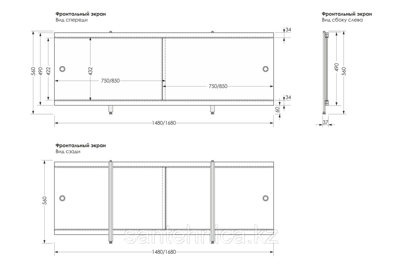 Экран для ванны 1680х560х37 мм опал - фото 2 - id-p105739993