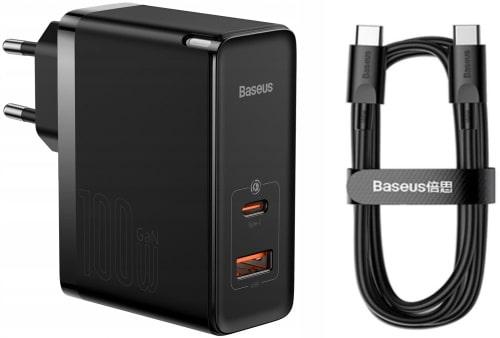 Комплект СЗУ Baseus GaN5 Pro CCGP090201 5A 100W USB+Type-C порты с кабелем Type-C на Type-C, Черный