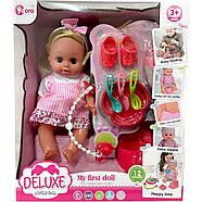 5109-10 Deluxe Lovely doll Кукла с аксесс (соска, обувь,бутылочка,горшок,посуда) 35*30см, фото 2
