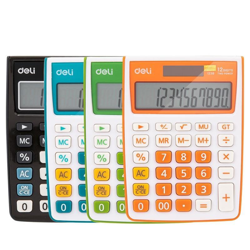 Калькулятор настольный КОМПАКТНЫЙ Deli 12раз, дв.питание,сер E1238BLACK
