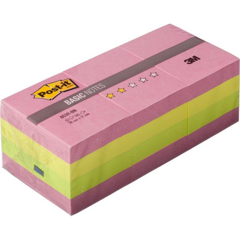 Стикеры Post-it Basic 653R-BN,38х51,неон.радуга., набор 12 бл. по 10