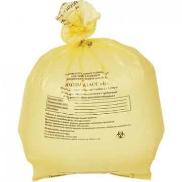 Пакет для мед.отходов кл.Б желтый 500х600х12мкм, 1000 шт/уп, ПТП Киль, 30л