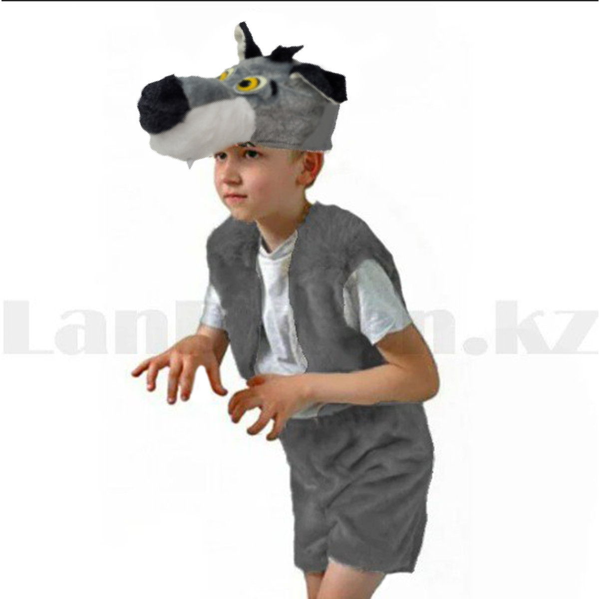 Костюм детский карнавальный Волк жилетка шорты с хвостом и шапка серый - фото 5 - id-p105745582