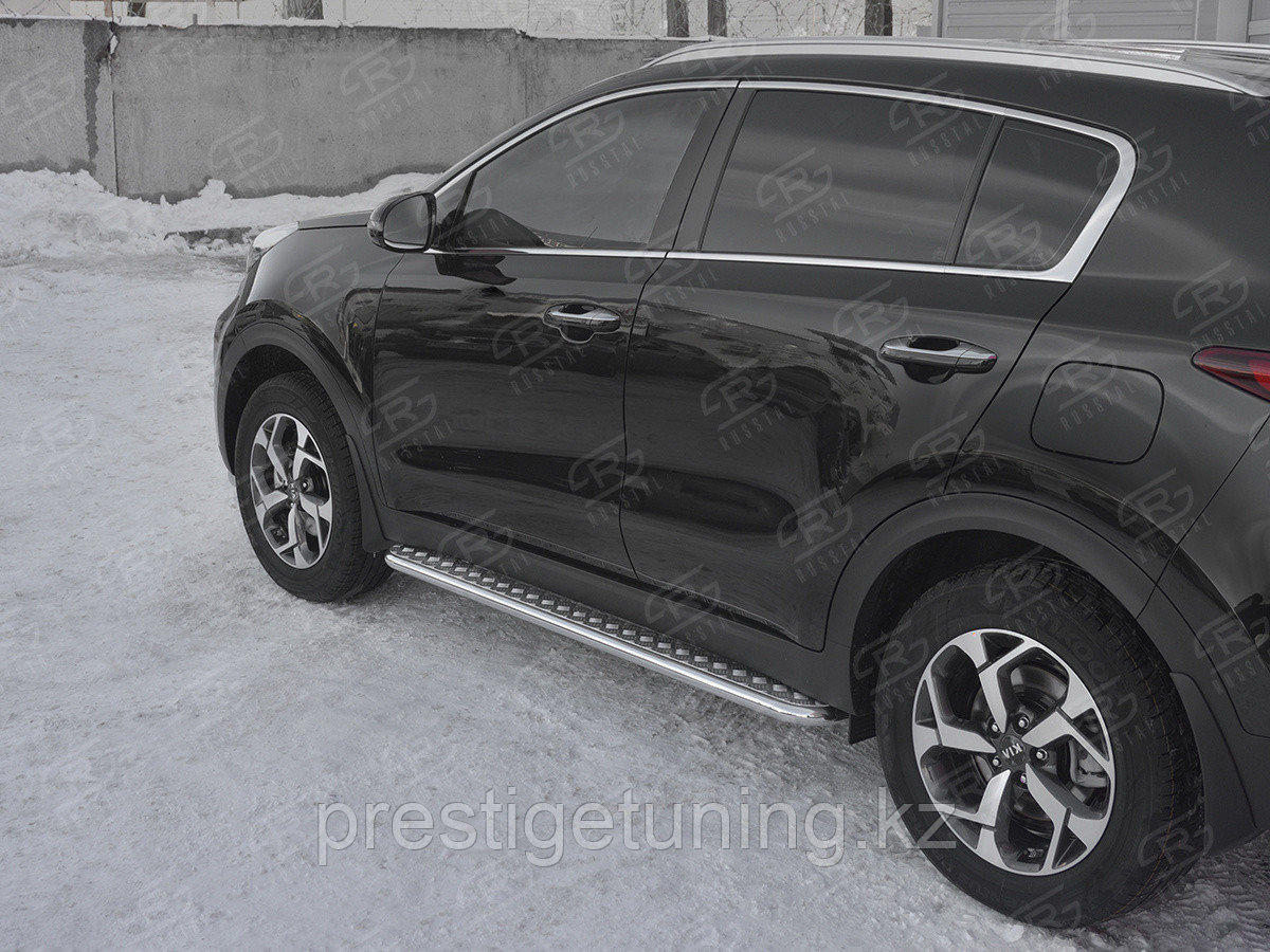 Пороги труба d42 с листом (лист алюм, проф. нерж)(вариант1) Kia Sportage 2018-21