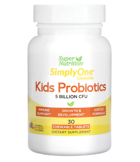 Super Nutrition, пробиотики для детей, вкус лесных ягод, 5 млрд КОЕ, 30 жевательных таблеток