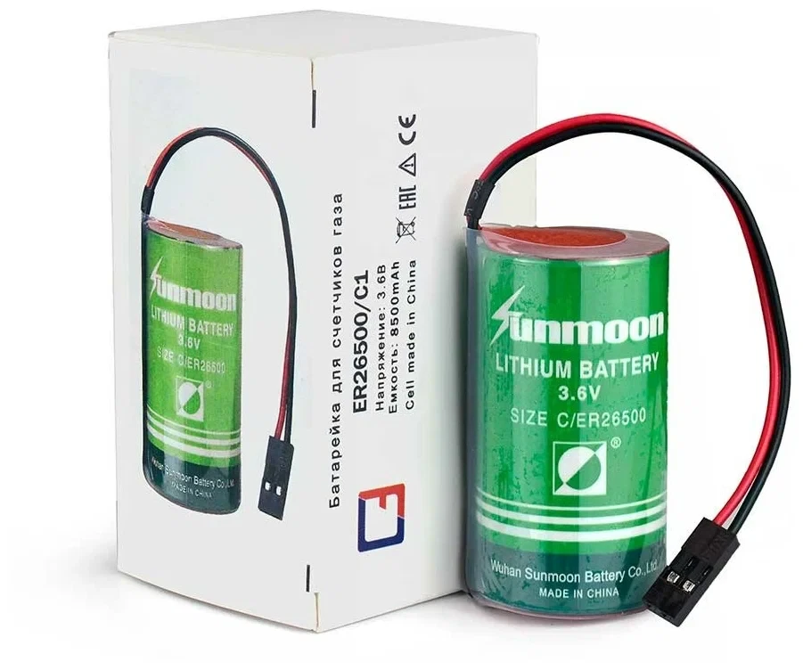 Батарейка 3.6v  ER26500 SUNMOON  C size 8500mAh 26x50mm c коннектором JST