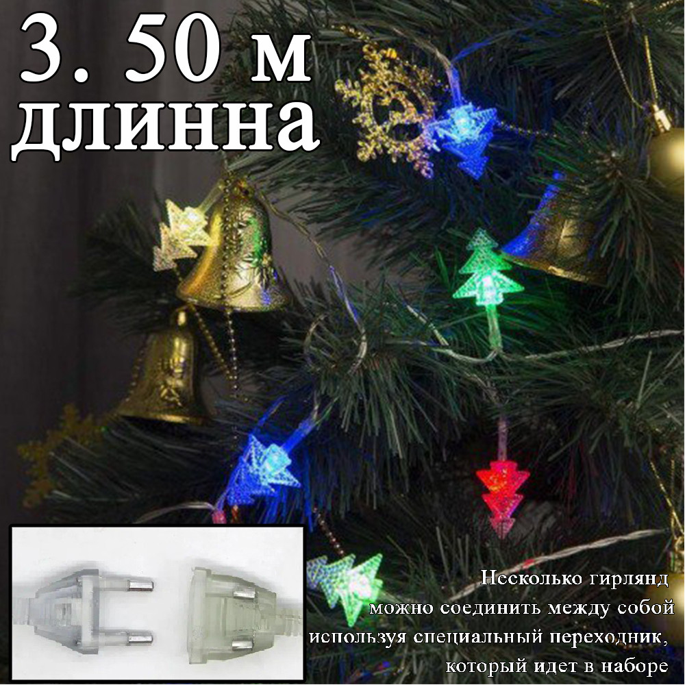 Светодиодная новогодняя гирлянда "Елочка" 3.6 метра разноцветная, фото 1