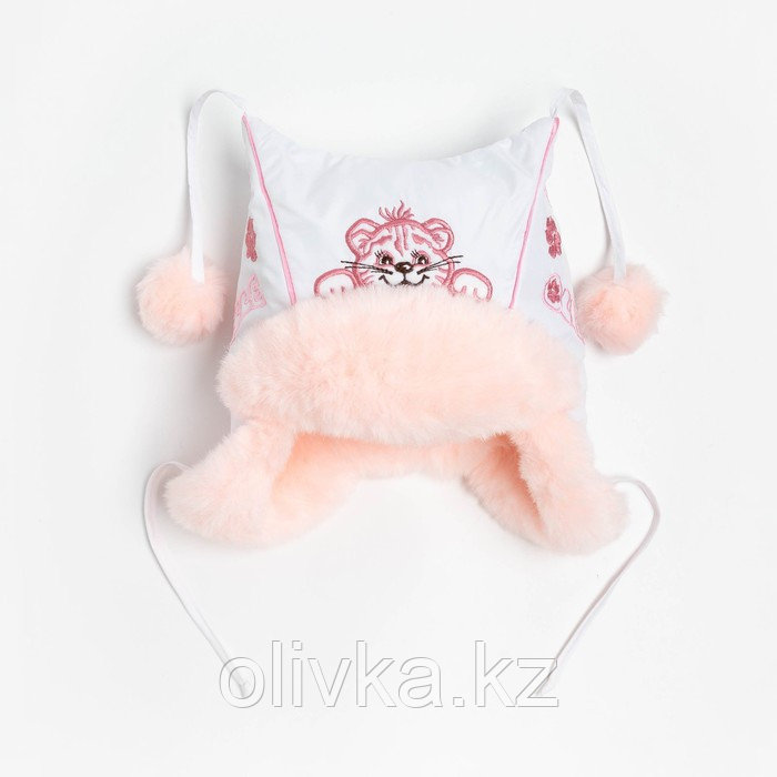 Шапка для девочки "Бом с вышивкой", цвет белый/светло-розовый, размер 48 - фото 2 - id-p105784969