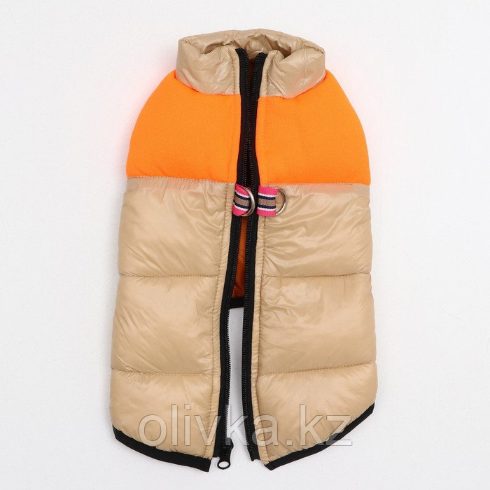 Куртка для собак на молнии, размер 14 (ДС 32 см, ОГ 42 см, ОШ 31 см), бежевая с оранжевым - фото 6 - id-p105782511