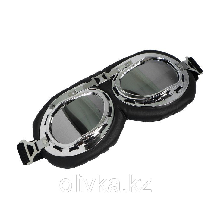 Очки для езды на мототехнике ретро, стекло хром, черные - фото 1 - id-p105779515