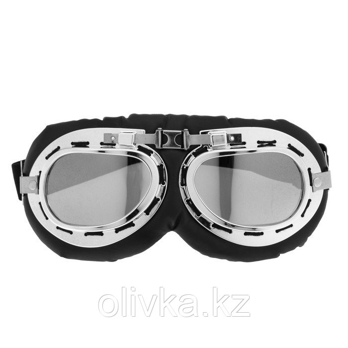 Очки для езды на мототехнике ретро, стекло хром, черные - фото 3 - id-p105779515