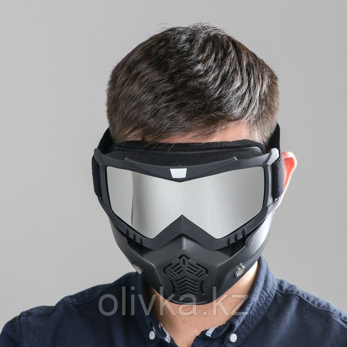 Очки-маска для езды на мототехнике, разборные, стекло хром, черные - фото 3 - id-p105779572
