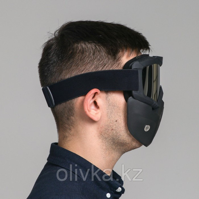 Очки-маска для езды на мототехнике, разборные, стекло хром, черные - фото 4 - id-p105779572