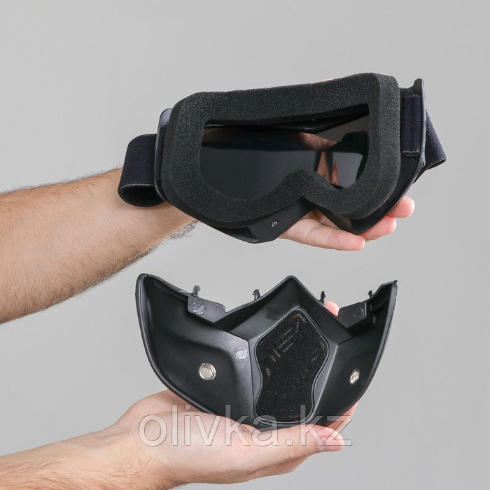 Очки-маска для езды на мототехнике, разборные, стекло хром, черные - фото 6 - id-p105779572