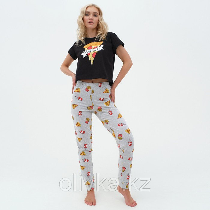Пижама женская (футболка и брюки) KAFTAN Pizza р. 52-54, черный - фото 1 - id-p105783492