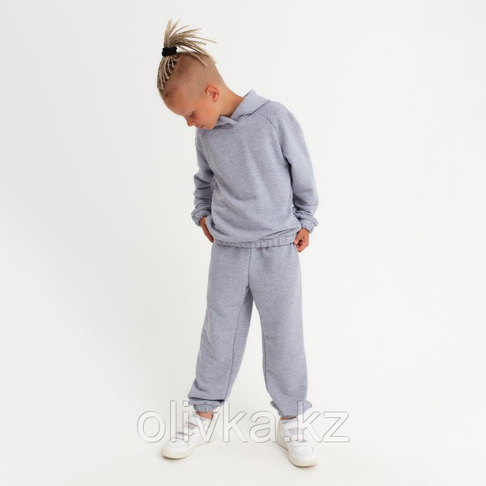 Костюм детский (худи, брюки) MINAKU цвет светло-серый меланж, рост 140 - фото 4 - id-p105784311