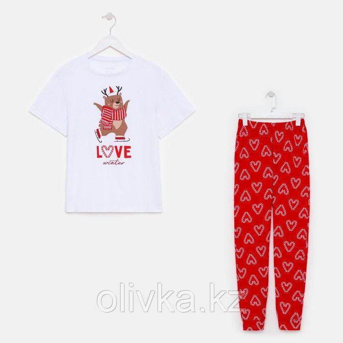 Пижама новогодняя женская (футболка и брюки) KAFTAN "Love", цвет белый/красный, размер 48-50 - фото 7 - id-p105782750