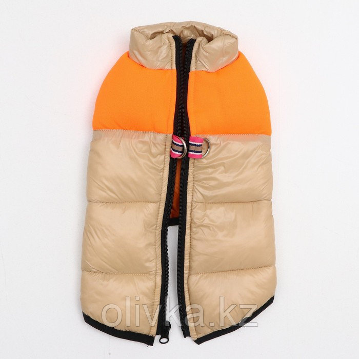 Куртка для собак на молнии, размер 16 (ДС 36 см, ОГ 46 см, ОШ 35 см), бежевая с оранжевым - фото 6 - id-p105782118