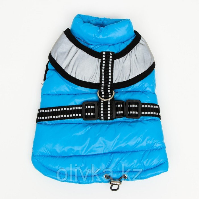 Куртка для собак со светоотражающей шлейкой, размер 12 (ДС 28, ОГ 38, ОШ 27), голубая - фото 9 - id-p105782123