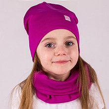 Комплект (шапка,снуд) для девочки, цвет фиолетовый/единорог, размер 46-50