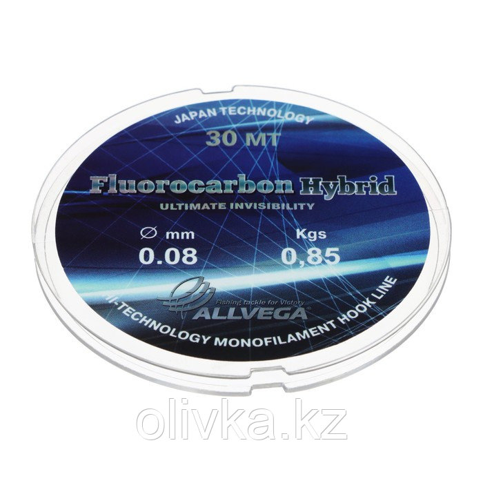 Леска монофильная ALLVEGA Fluorocarbon Hybrid, диаметр 0.08 мм, тест 0.85 кг, 30 м, флюорокарбон 65% - фото 1 - id-p105785405