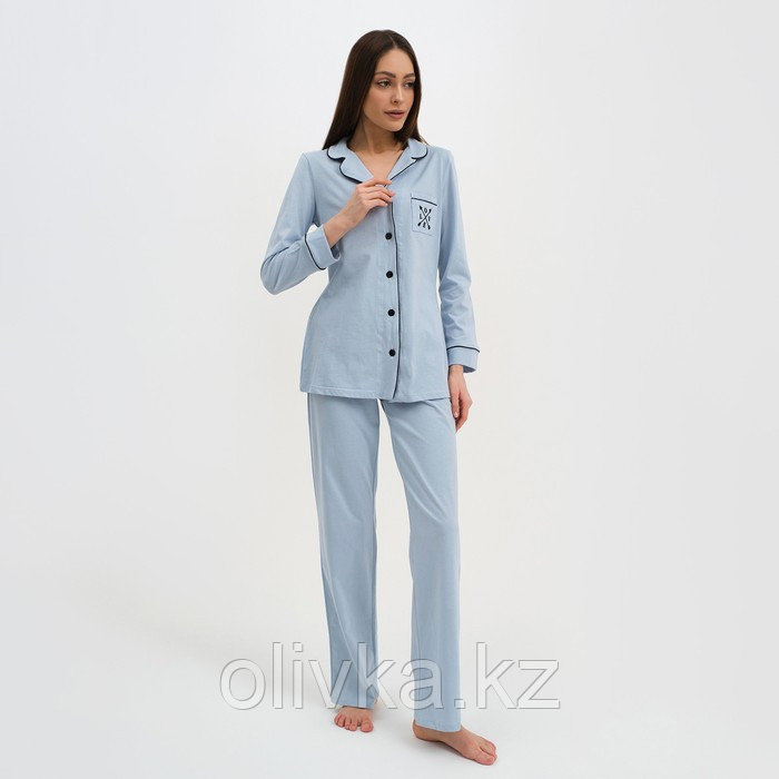 Пижама женская (рубашка и брюки) KAFTAN Love размер 40-42, цвет голубой - фото 4 - id-p105783878