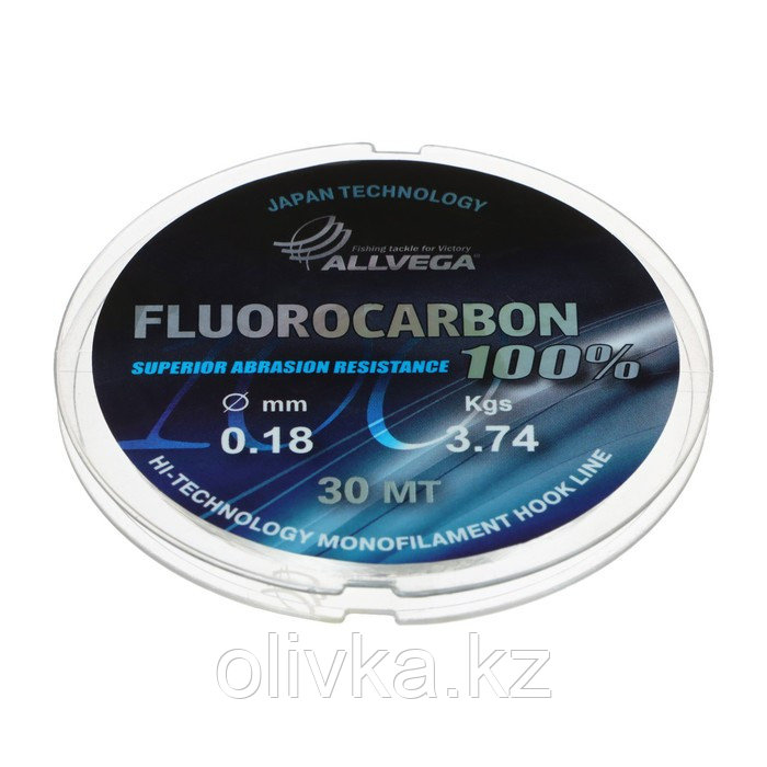 Леска монофильная ALLVEGA FX Fluorocarbon 100%, диаметр 0.18 мм, тест 3.74 кг, 30 м, прозрачная - фото 1 - id-p105785635