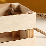 Кашпо деревянное 12×11×9 см "Однушка Лайт" реечное, ручка верёвка, натуральный Дарим Красиво, фото 3
