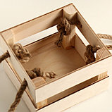 Кашпо деревянное 12×11×9 см "Однушка Лайт" реечное, ручка верёвка, натуральный Дарим Красиво, фото 4