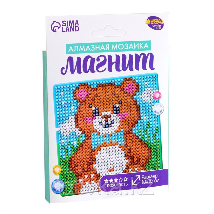 Алмазная мозаика магнит для детей «Медвежонок», 10х10 см - фото 2 - id-p88626392