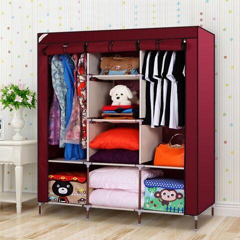 Шкаф для одежды каркасный тканевый на 3 секции Storage Wardrobe 88130 {130х45х175 см} (Бордовый)