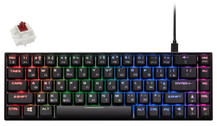 Клавиатура игровая 2E GAMING KG380 RGB 68key Gateron Brown Switch BT/USB Black Ukr 2E-KG380UBK-BR